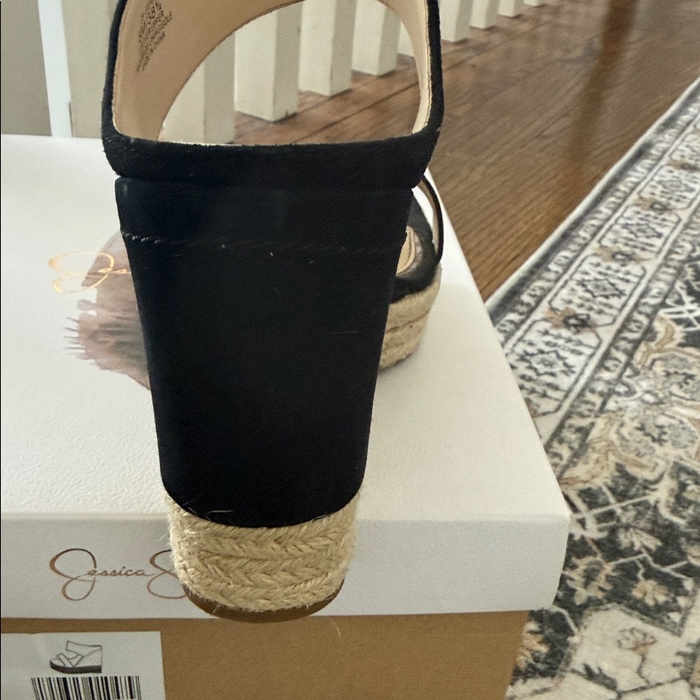 Jessica Simpson Black and Tan Wedge Sandals - Picture 3 of 4
